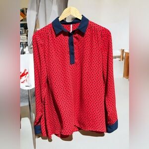 Free People Red Blue Horses Print Blouse